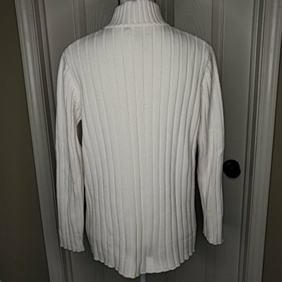 Lauren by Ralph Lauren Cream Ribbed Knit Sweater Gold Zipper Sz M - Picture 4 of 5